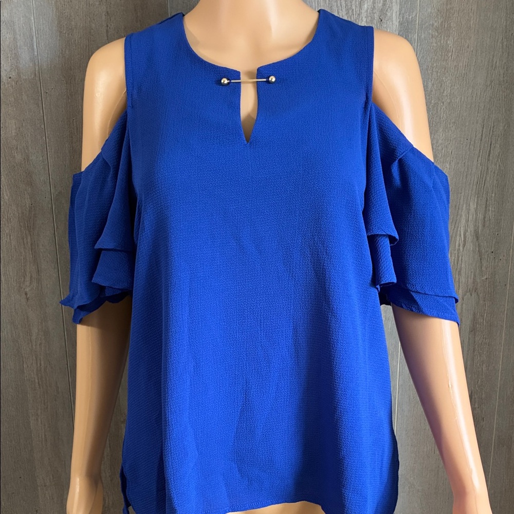 Cold Shoulder Cobalt Blue Top / Blouse  size Large Juniors / Women NWT